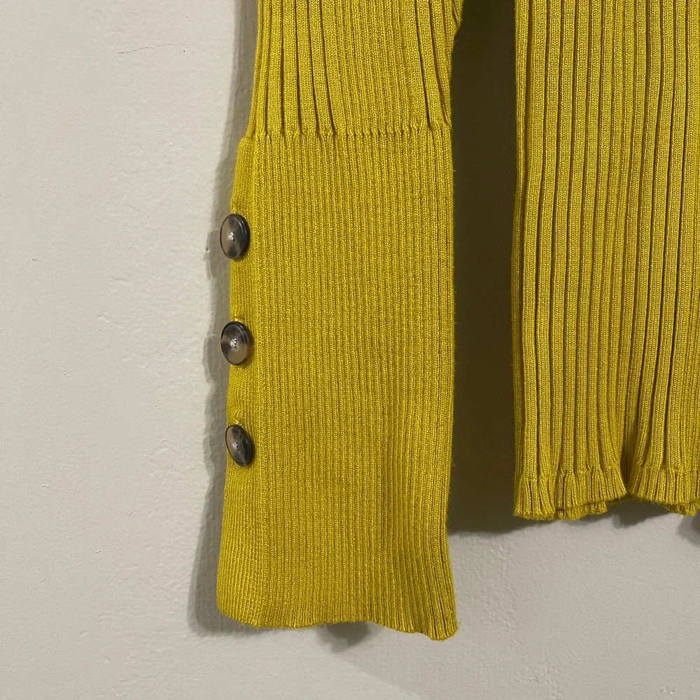 Moth Anthropologie Yellow Ribbed Turtleneck Button Cuff Sweater